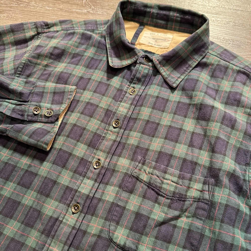 Rag & Bone Shirt Mens XL Blue Green Plaid Button Tailored Workwear 100% Cotton